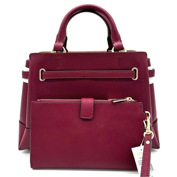 Michael Kors Reed Small Satchel Crossbody Bag & LG Double Zip Wallet Dark Cherry - Picture 5 of 16